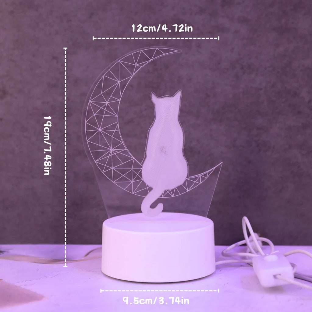 3D Moon Cat USB Night Light – Desk & Bedroom Lamp