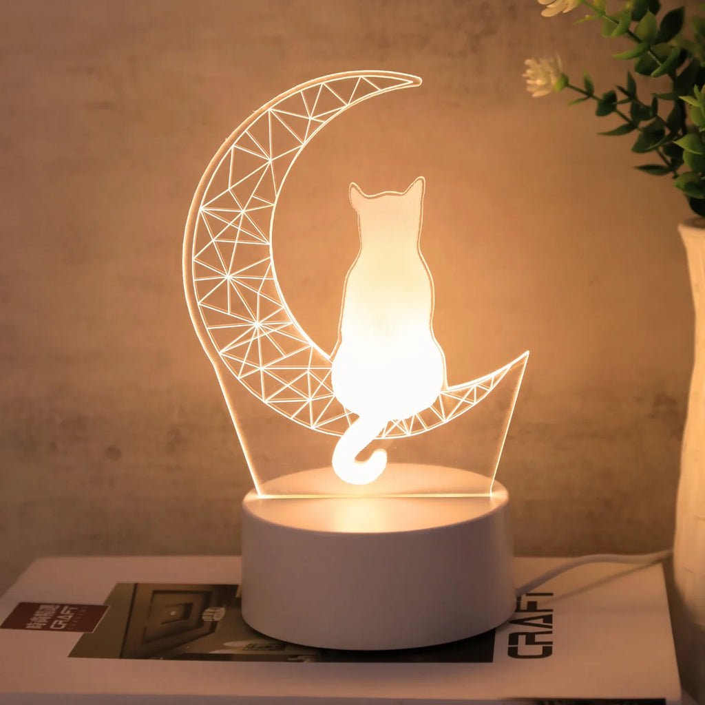 3D Moon Cat USB Night Light – Desk & Bedroom Lamp