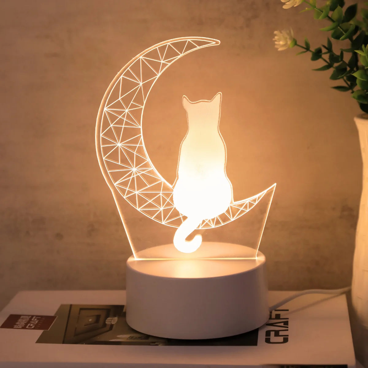 3D Moon Cat USB Night Light – Desk & Bedroom Lamp