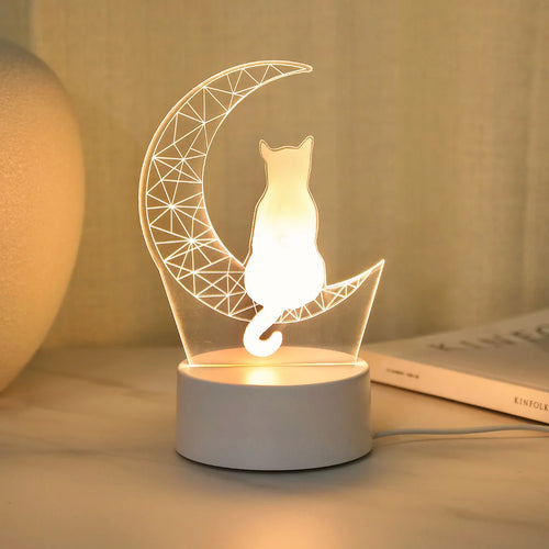 3D Moon Cat USB Night Light – Desk & Bedroom Lamp