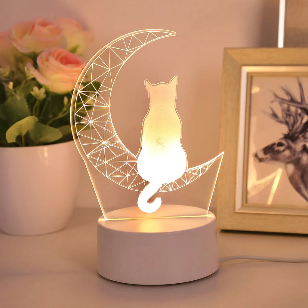 3D Moon Cat USB Night Light – Desk & Bedroom Lamp